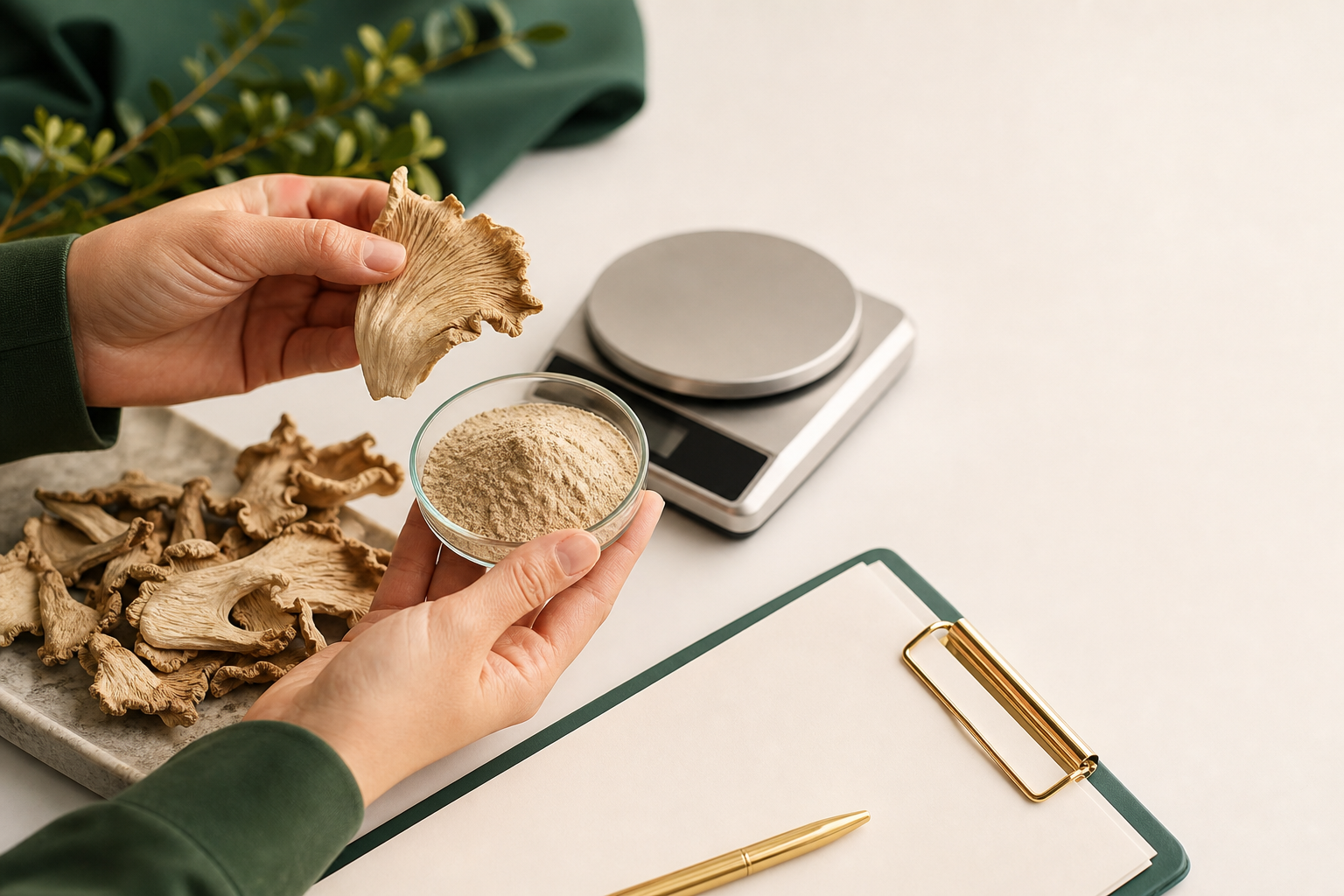 Reviewing mushroom ingredient details and samples